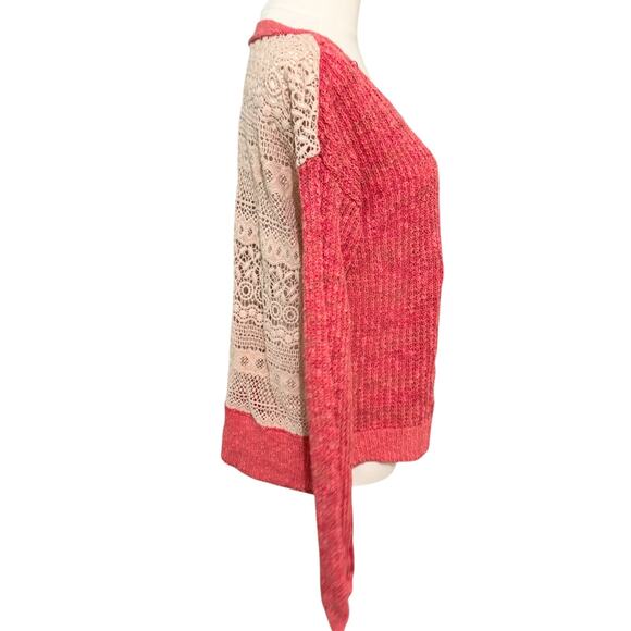 Free People Sweet Jane Crochet Back Pink Strawberry Sweater Oversized Boho Small - Picture 8 of 11